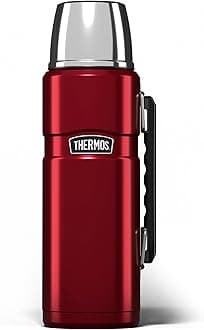 Thermos - Stainless King Red Travel Flask (1.2L) - Premium Leak Proof Insulated Tea & Coffee Flask for Hot & Cold Drinks, Built-in Cup, Twist-Pour Stopper, BPA-Free, Durable Steel