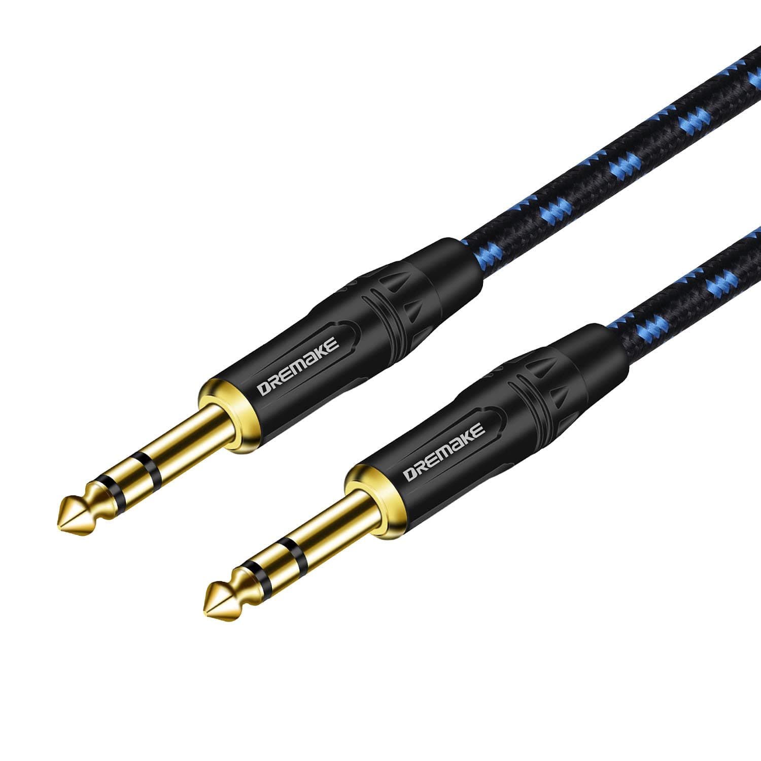 DREMAKE Guitar Cable, 3FT Jack 6.35mm/6.5mm 1/4 Inch Amp Cord for Bass Electric Guitar Amplifier, 6.35mm 1/4 Straight to Straight Stereo Audio Balanced Instrument Patch Cable, Black Blue