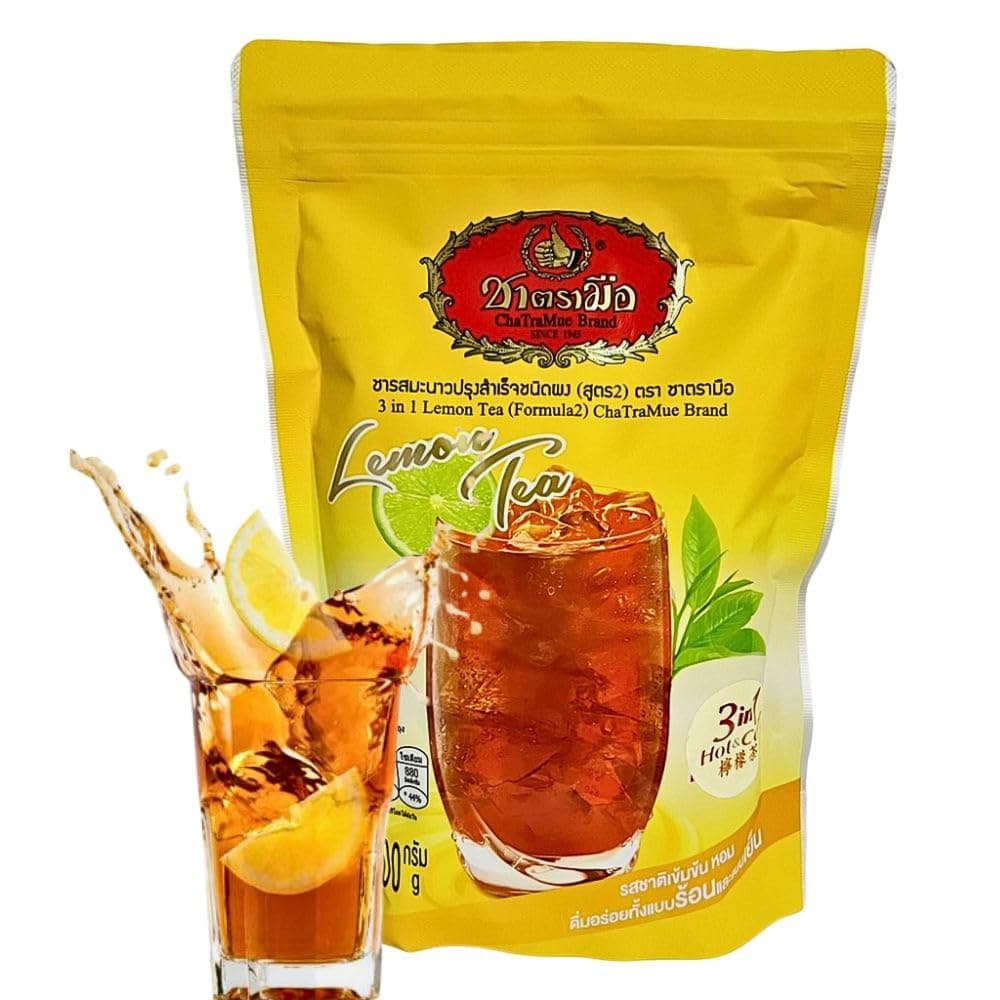 Generic Cha Tra Mue Iced Lemon Tea ready-to-drink Instant Original Number One Brand Drinks Both Hot and Cold kitchen camping thai 5 packs, 100 Grams.