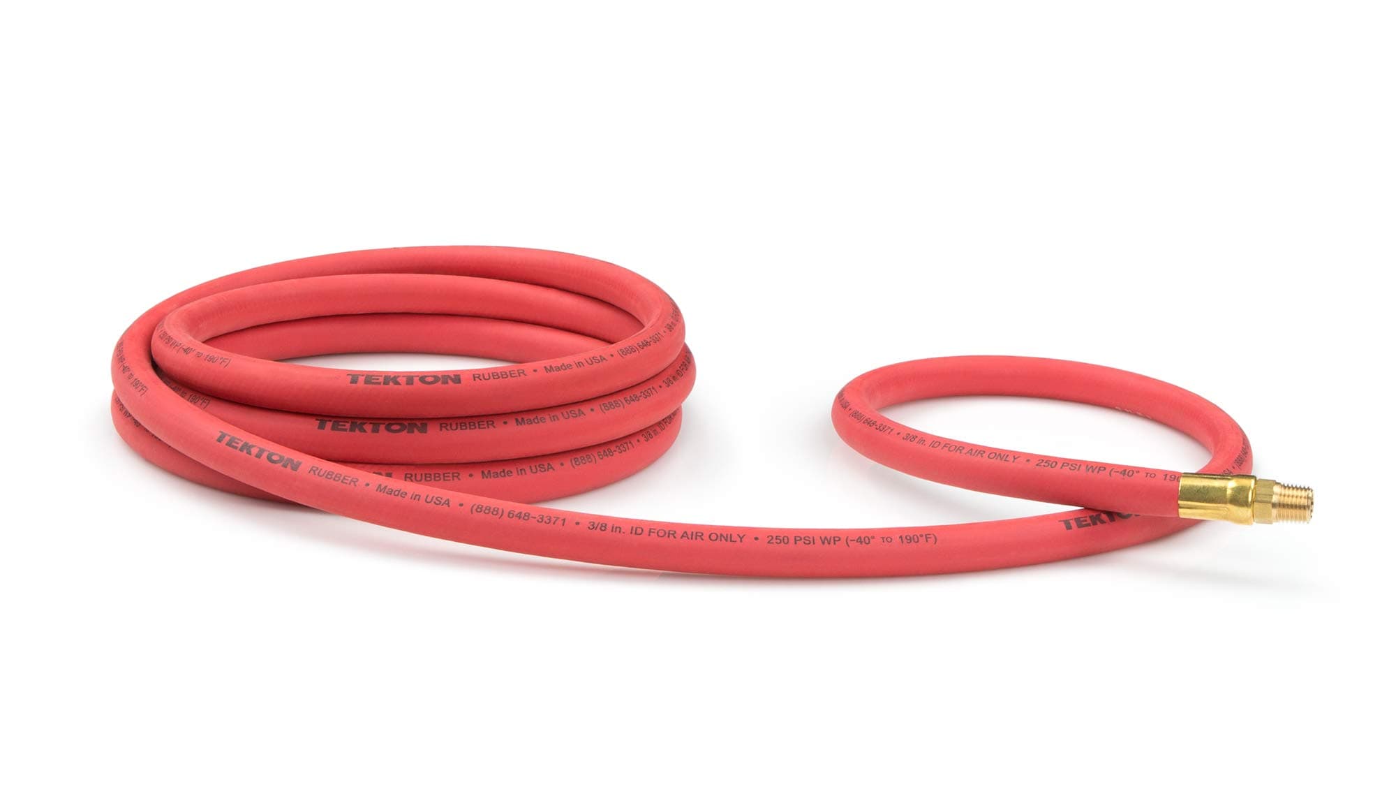 TEKTON 3/8 Inch I.D. x 10 Foot Rubber Lead-In Air Hose (250 PSI) | 46334 | Made in USA