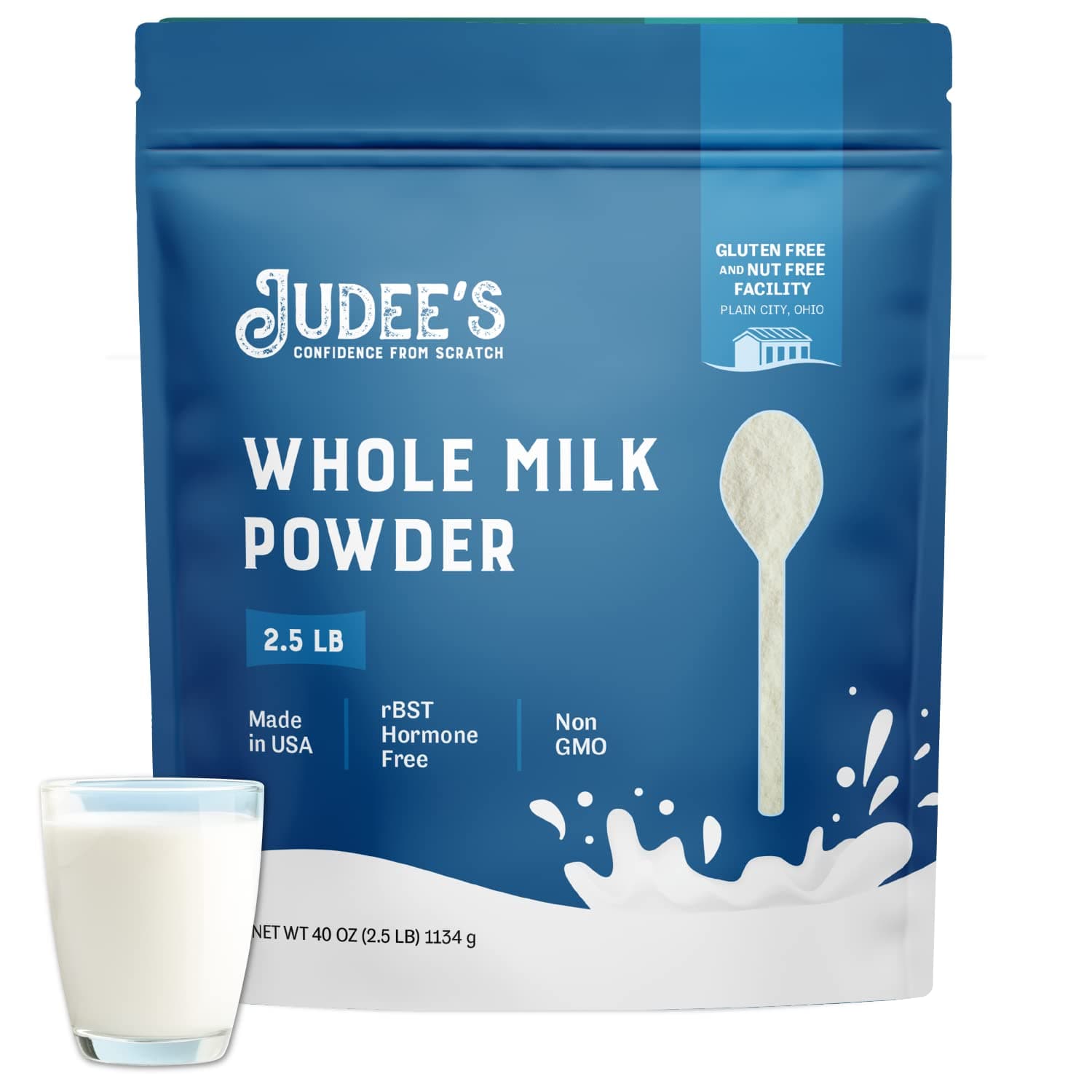 Judee's Gluten Free Whole Milk Powder - Versatile Powdered Milk for Baking - Shelf Stable Dry Mix for Long-Term Storage - 40 oz, Pack of 1