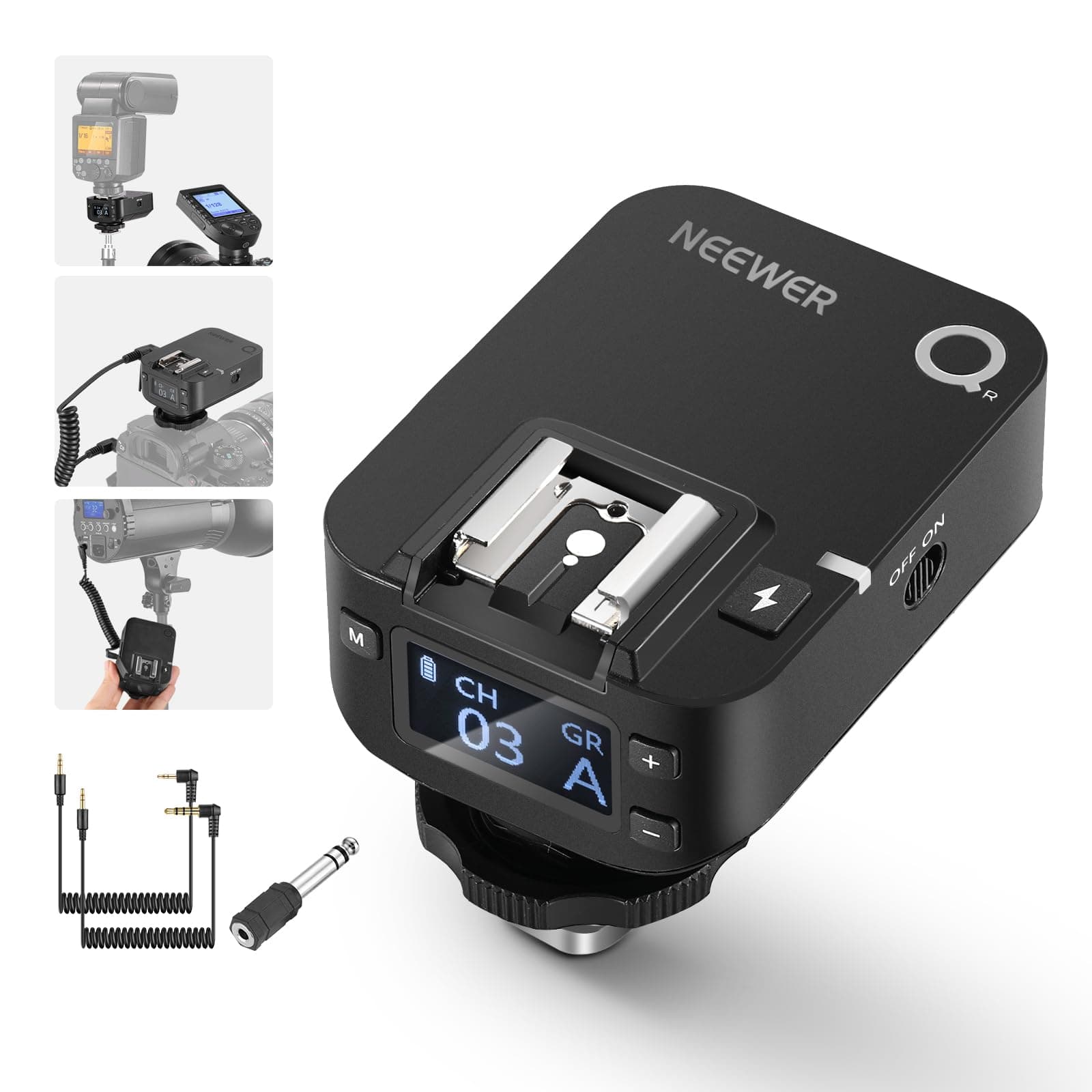 QR 2.4G Wireless Flash Receiver for NEEWER QPRO-C, QPRO-N, QPRO-S Triggers, Single Contact With 2.5mm Sync Port, Hot Shoes, 1/4" Thread, Compatible with Godox Yongnuo NEEWER Vision4 S101 NW700