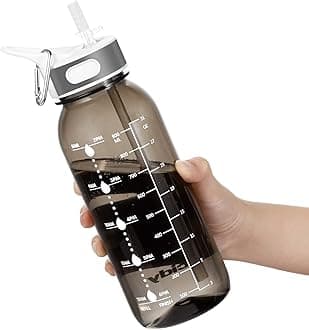 JIMACRO Water Bottle, 1 Litre Water Bottle with Straw and Handle BPA-Free, Daily Water Intake Bottle with Time Markings Tracker to Remind the Drinking Time, Ideal for Gym Office Hydration