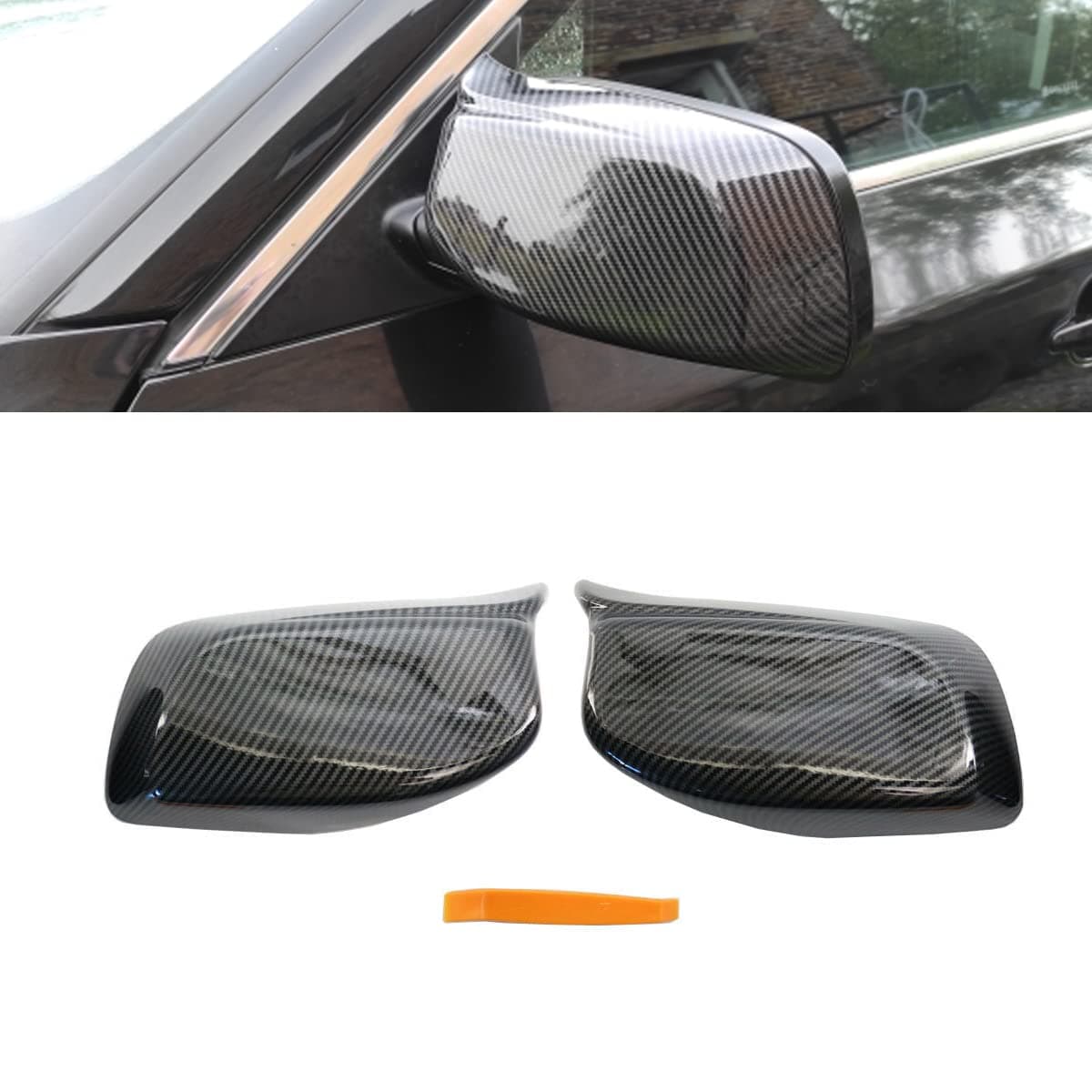 GSRECY Carbon Fiber Pattern M Style Side Wing Mirror Cover Caps Replace For 5 Series E60 E61 E63 E64 2003 2004 2005 2006 2007