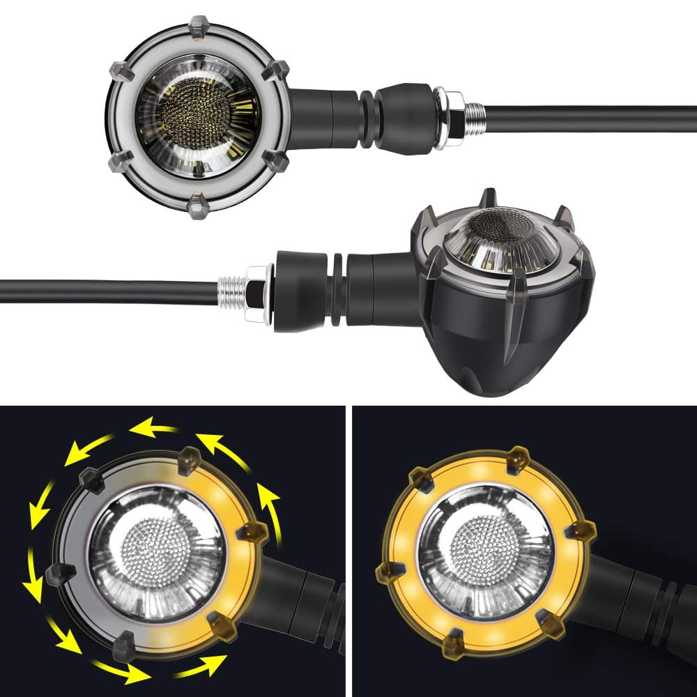 surpassme 2PCS Motorcycle Turn Signal White/Sequence Amber LED Indicator Light Daytime Running Lights DRL Switchback Glow for Motorcycle