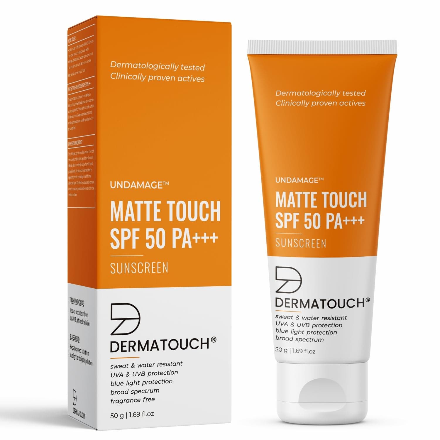 DERMATOUCH Matte Touch Sunscreen SPF 50 PA+++ | Water & Sweat Resistant | No White Cast | 50g