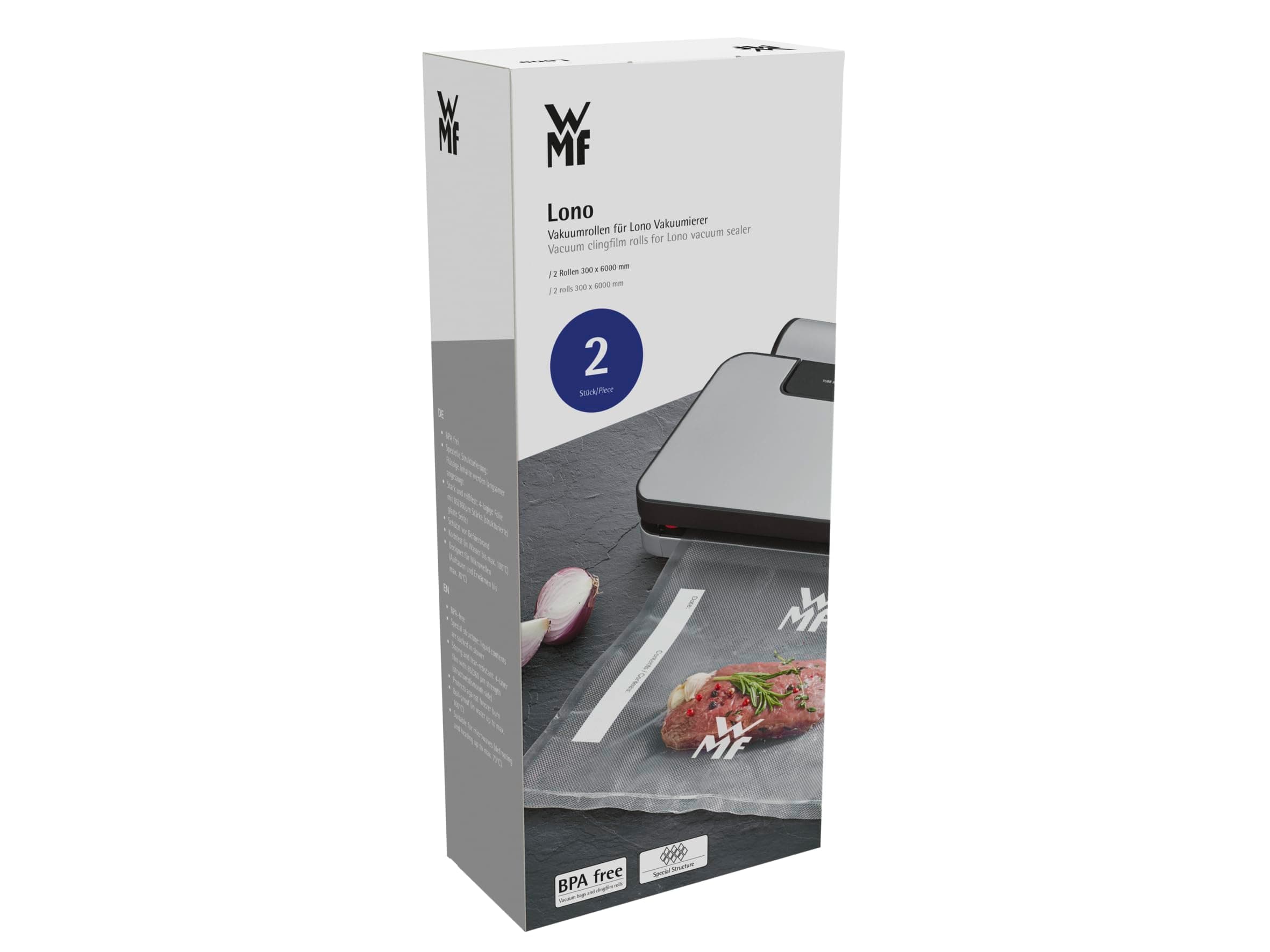 WMF Lono Vacuum Sealer Rolls - 2 Rolls - 600 x 30 cm - 4 Ply Film - Textured/Smooth Side - BPA - Transparent
