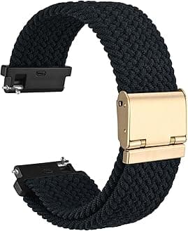 WOCCI 22mm Braided Nylon Watch Band for Men and Women, Quick Release, Golden Stainless Steel Buckle (Black)
