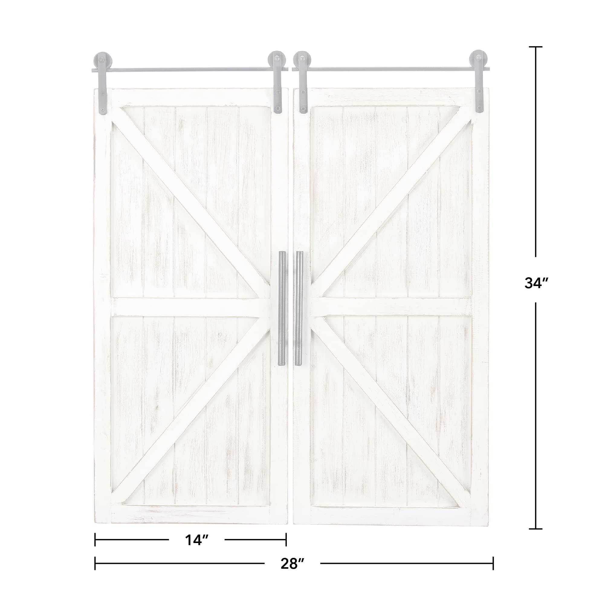FirsTime & Co. Carriage House Barn Door Wall Plaque Set, 34"L x 14"W, Aged White, Metallic Gray