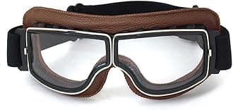 Motorcycle Goggles Vintage Aviator Pilot Style Leather Cruiser Scooter Motocross Goggles for Men, Women,Adults