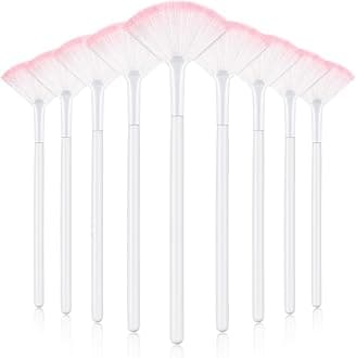9 Pieces Facial Fan Mask Brushes, Soft Facial Applicator Brushes Tools for Peel Glycolic Makeup for Mud Cream(White Pink)