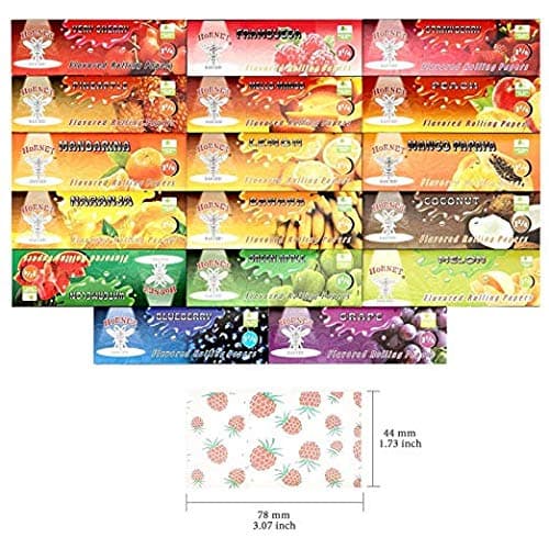 Hornet Flavored Rolling Papers, 1 1/4 15 Kinds of Juicy Fruit Flavored with Glass Holder, 15 Packs of 50 Leaves, 750 Papers (78mm)