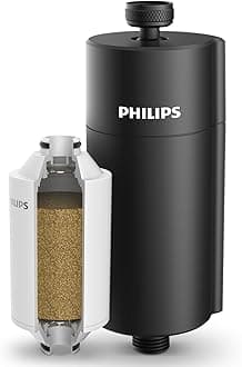 Philips Shower Filter Water Softener, Shower Filtration with Double Mesh & NSF Certified KDF Material, Reducing Chlorine/Impurities/Rust Sediments for Handheld Shower head, Black(Shower Filter Set)
