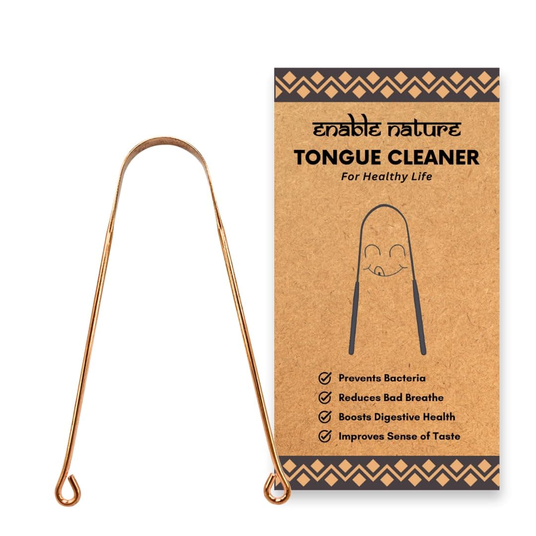 Enable Nature Regular Pure Copper Tongue Cleaner for Adults| Improved Oral Hygiene and for Fresh Breath & Bacteria Removal | 100% Pure Copper Scraper for Superior Oral Hygiene and Fresher Breath | Pack of 1