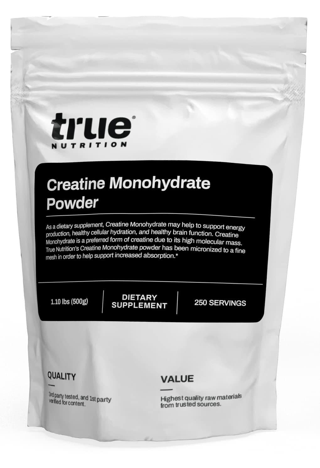 True Nutrition - Creatine Monohydrate Powder - Micronized Creatine Powder - Promotes Lean Muscle Growth, Muscular Strength, and Workout Intensity - Pre Workout and Post Workout Supplement - 500g