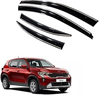 Premium Chromeline & Silverline Unbreakable Car Rear Window Wind Deflectors & Side Door Visor Rain Guard Compatible with (Kia Sonet (2020 Onwards))