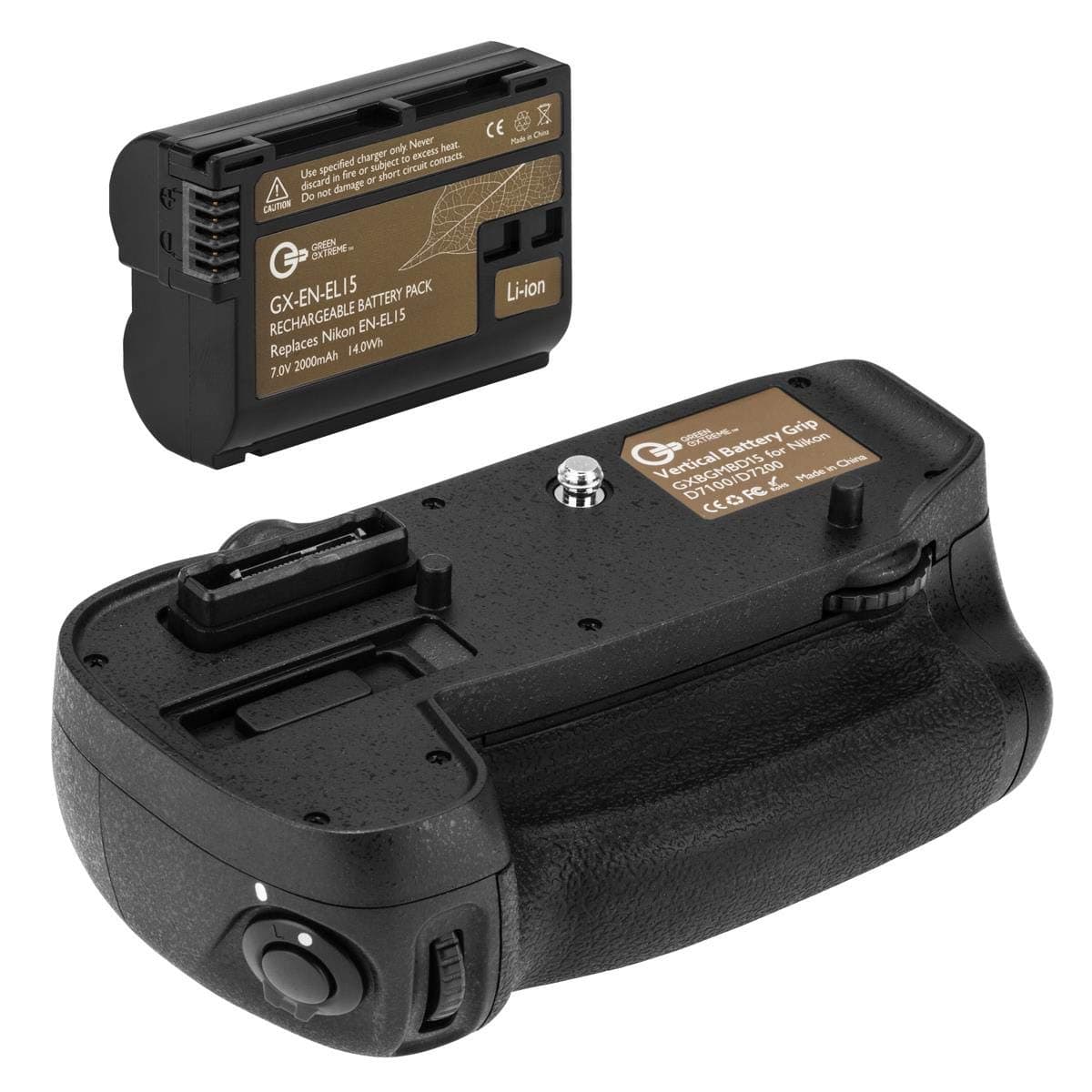 MB-D15 Battery Grip for Nikon D7100 & D7200 + High Capacity 2000mAh EN-EL15 Battery