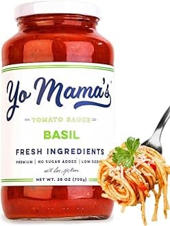Yo Mama’s Foods Keto Tomato Basil Pasta Sauce - No Sugar Added, Low Carb, Low Sodium, Vegan, Gluten Free, Paleo Friendly, and Made with Whole, Non-GMO Tomatoes|25 Ounce (Pack of 1)