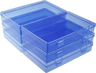 LJY 6 Pieces Rectangular Empty Mini Clear Plastic Organizer Storage Box Containers with Hinged Lids (180 x 110 x 30 mm, Blue)