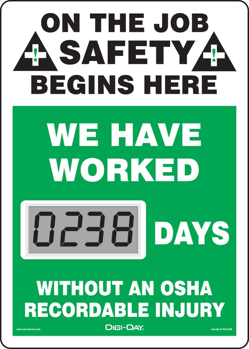 Accuform Mini Digi-Day Electronic Safety Scoreboard, We Have Worked Days Without an OSHA Recordable Injury, 14"x10", SCL238