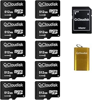 Pack of 10 Micro SD Card 512MB Small Capacity (not 512GB) Memory Card Class 4 with Adapter, Card Reader (512MB=0.5GB)