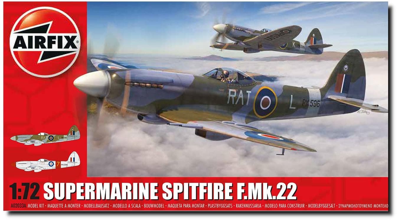 Airfix Model Set - A02033A Supermarine Spitfire F.Mk.22 Model Building Kit - Plastic Plane Kits for Adults & Children 8+, Set Includes Sprues & Decals - 1:72 Scale