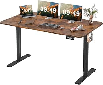 Furmax Electric Height Adjustable Standing Desk Large 55 x 24 Inches Sit Stand up Desk Home Office Computer Desk Memory Preset with T-Shaped Metal Bracke, Brown