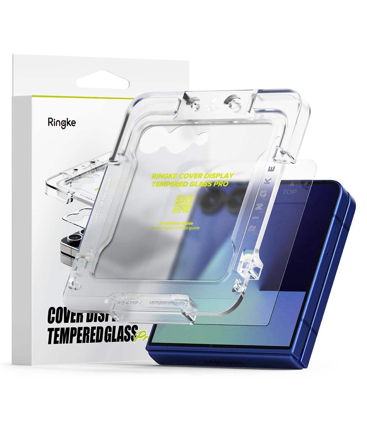 Ringke Cover Display Tempered Glass Pro [Super Easy to Install] Compatible with Samsung Galaxy Z Flip 7 Screen Protector for the Outer Display, Case Friendly Front Tempered Glass - 2 Pack