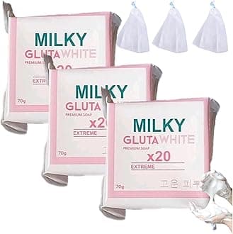 Milky Gluta 𝐖𝐡𝐢𝐭𝐞 Soap 20x, 70g Glutamilk 𝐖𝐡𝐢𝐭𝐞𝐧𝐢𝐧𝐠 Soap, Milkygluta 𝐖𝐡𝐢𝐭𝐞 Bar Soaps, Premium 𝐁𝐫𝐢𝐠𝐡𝐭𝐞𝐧𝐢𝐧𝐠 Soaps for Face & Body, Deep Cleanse, Exfoliate (3PCS)