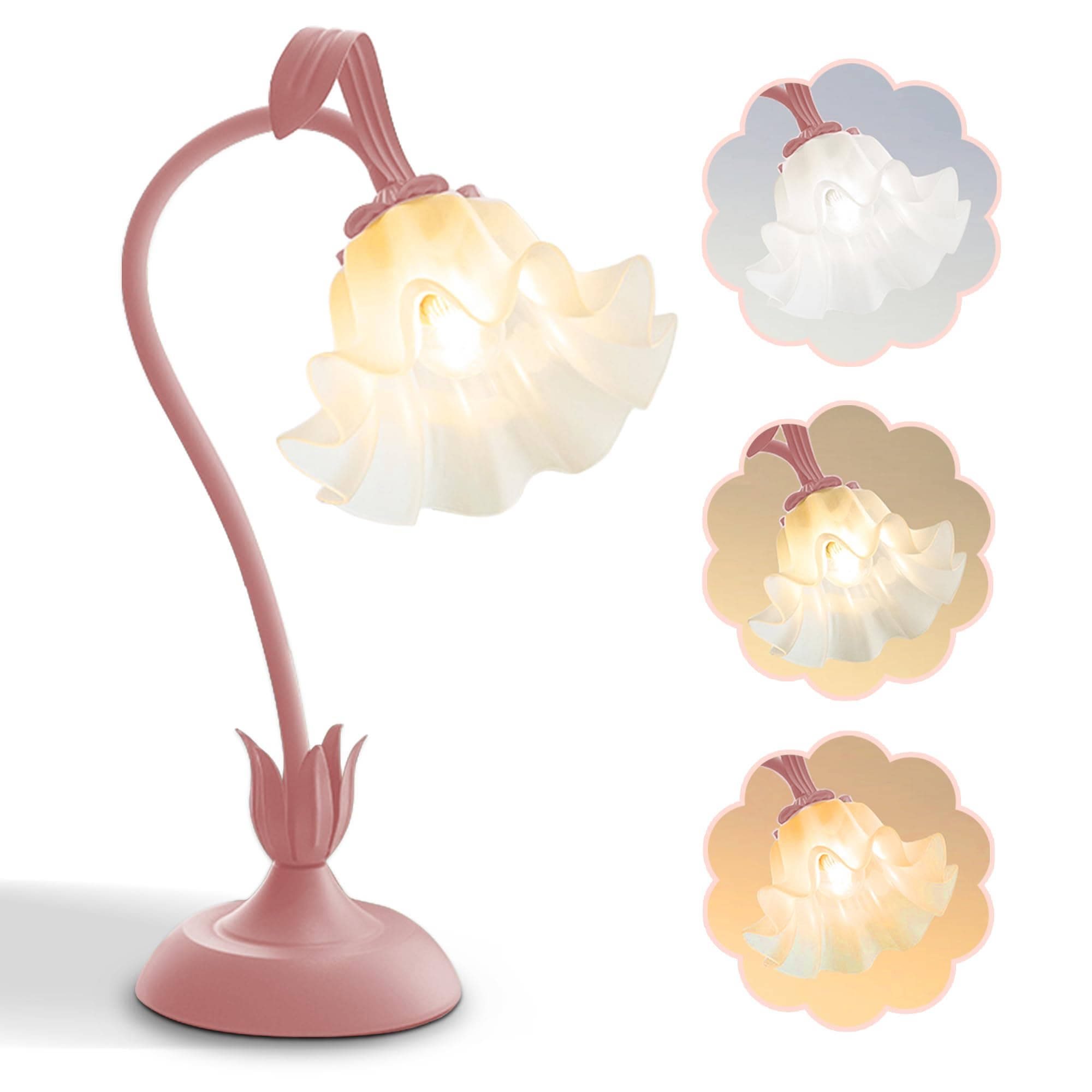 Flower Table Lamp,LED Reading Light Bedside Vintage Flower Night Light,3 Colors Modes Kawaii Bedside Lamps Decor,Living Room Bedroom Room Lighting Table Lamps Home Decoration (Pink)