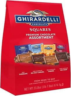 Ghirardelli Premium Chocolate Assortment Ghirardelli - Squares of Milk, Bitter, Sea Salt, Caramel and 60% Cocoa, 23.8 Oz Bag