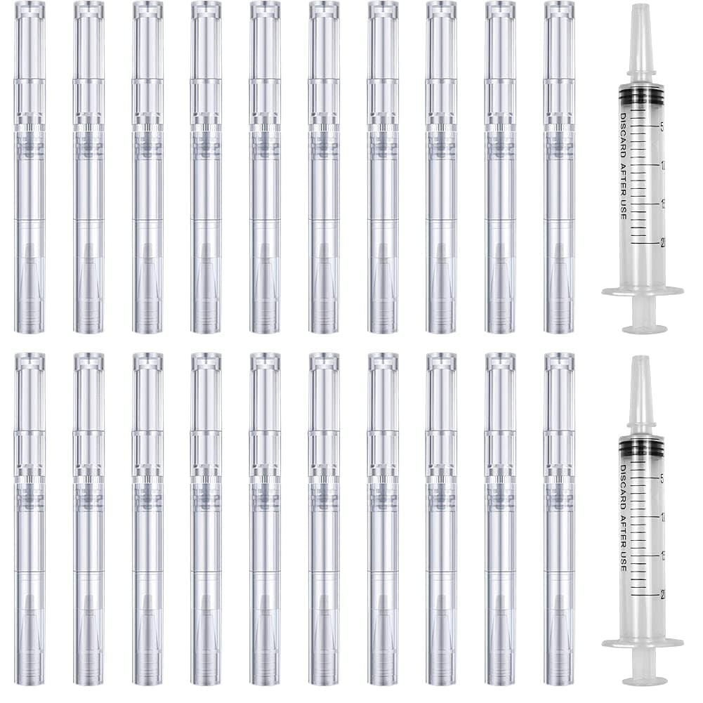 20 Pack 3 Ml Transparent Twist Pens Empty Nail Oil Twist Pen Brush Cosmetic Container Lip Gloss Brush Applicators with 2 Plastic Syringe