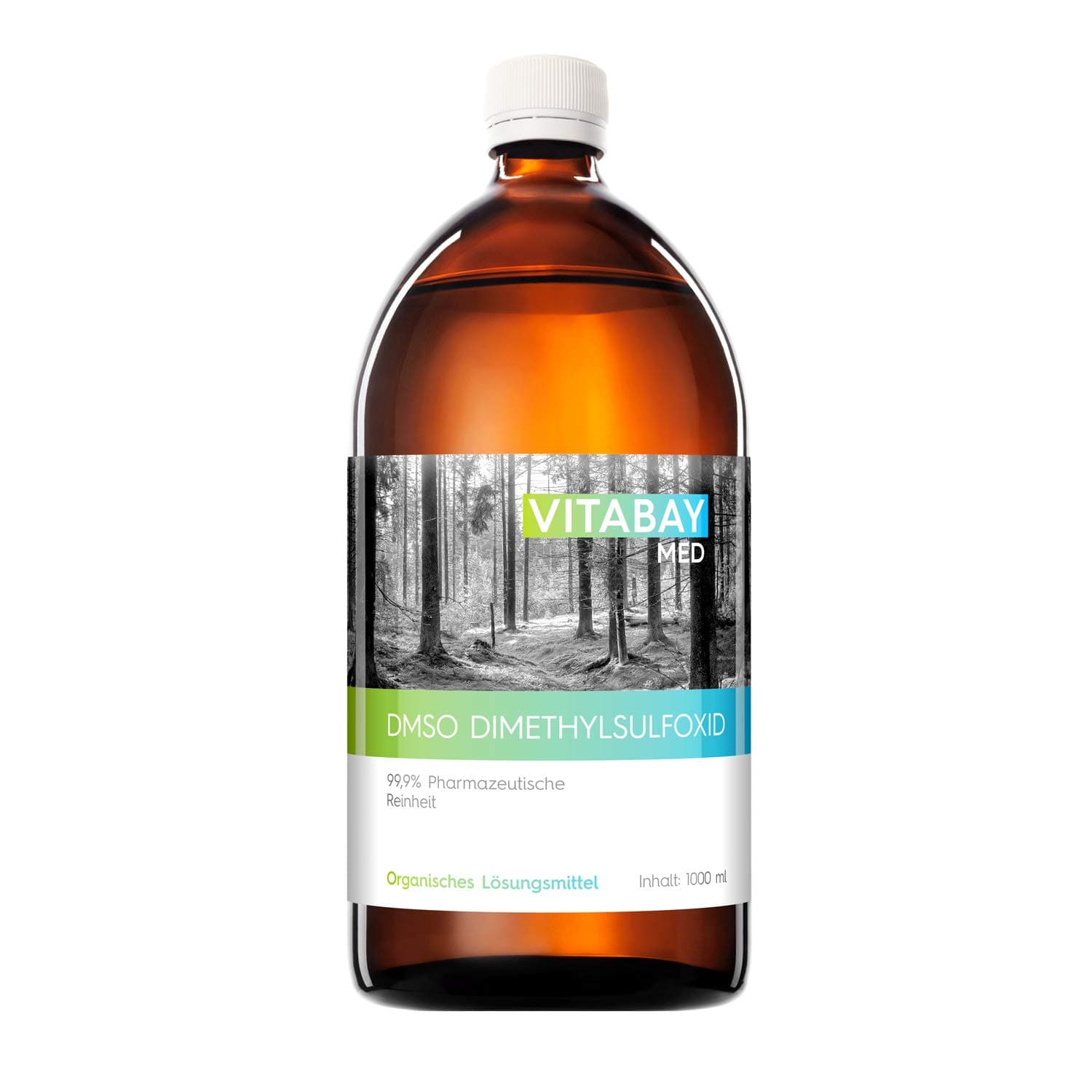 Vitabay DMSO 1000 ml • 99.9% pharmaceutical purity • Bottled in light-protected brown glass bottle • Vegan • Free from preservatives and dyes