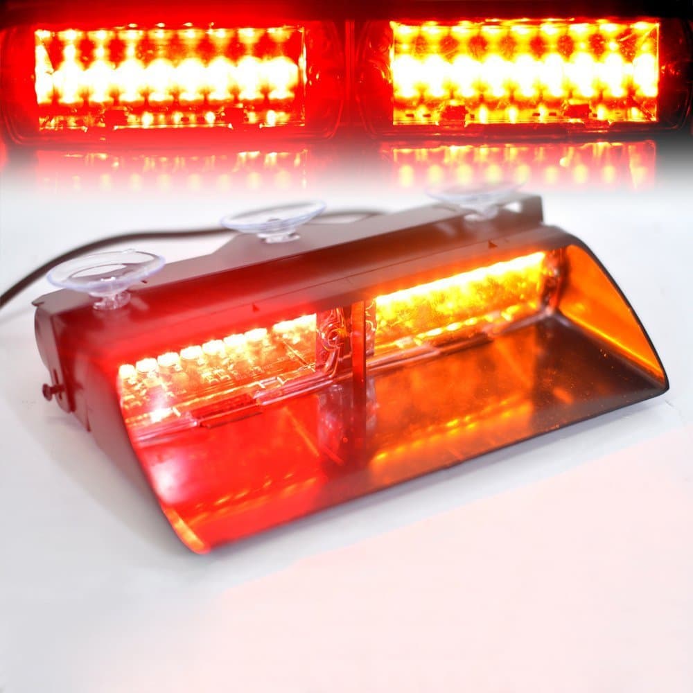 16 LEDs High Intensity LED Law Enforcement Emergency Hazard Warning Strobe Lights For Interior Roof / Dash / Windshield With Suction Cups (Red & Amber)