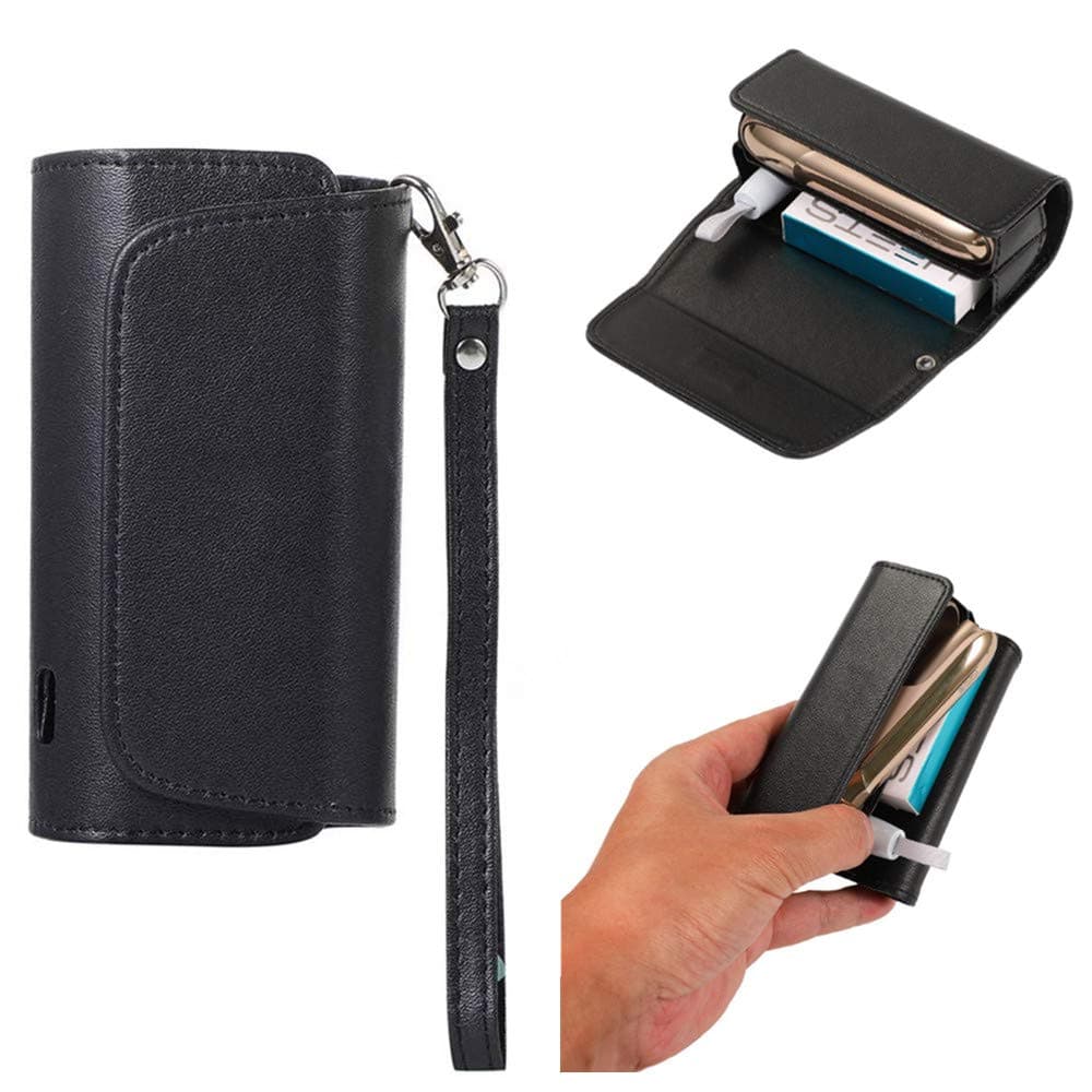 Goodern Compatible for Carry Case Cover High PU Leather Protective Case Wallet Holder with Lanyard for IQOS 3.0/IQOS 3 DUO (Black)