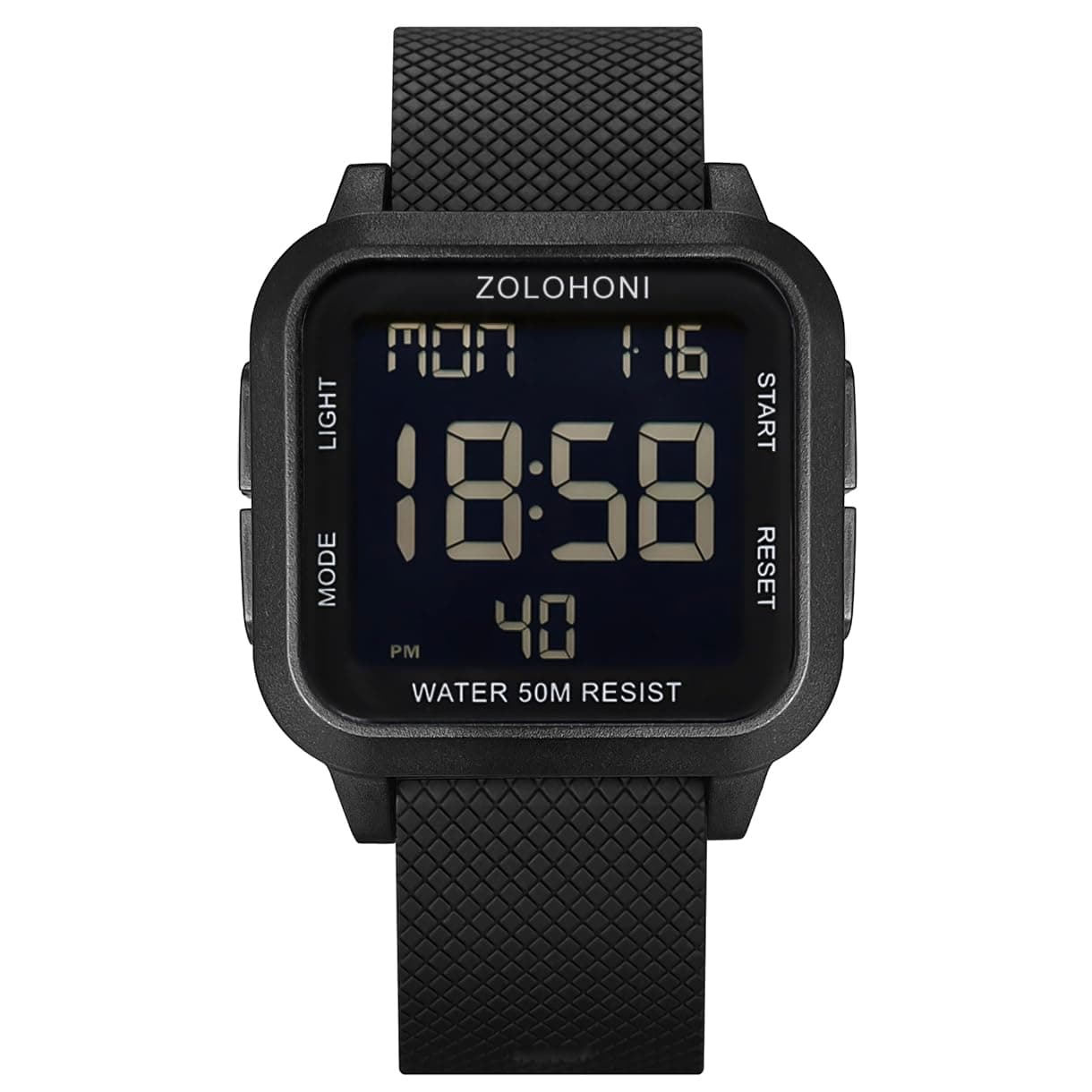 Square Men's Digital Watch Big Numbers Dial Large Face Waterproof LED Watches with Alarm Date Stopwatch