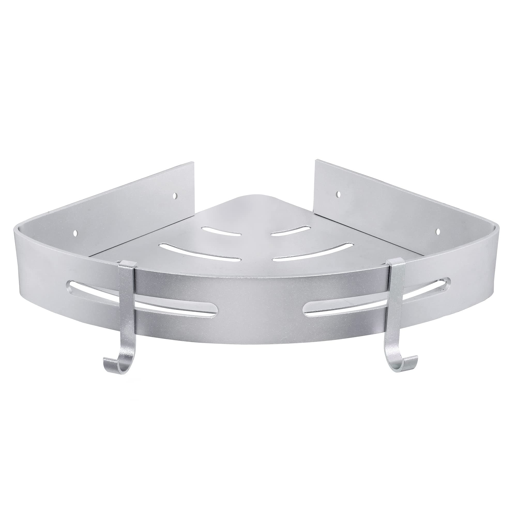 Hoomtaook Corner Shower Shelf No Drilling Bathroom Accessories Shower Caddy Shower Organiser Storage Bathroom Shelves Adhesive Rustproof Space Aluminum Wall Mounted 1 Packs with Hooks Silver