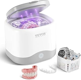 VEVOR Sonic Cleaner for Dentures, 200ML Retainer Cleaner Machine, 30W Cleaning Machine for Dental, Retainer, Aligner, Braces, Mouth Guards, Toothbrush Head, Shaver Head, Jewelry