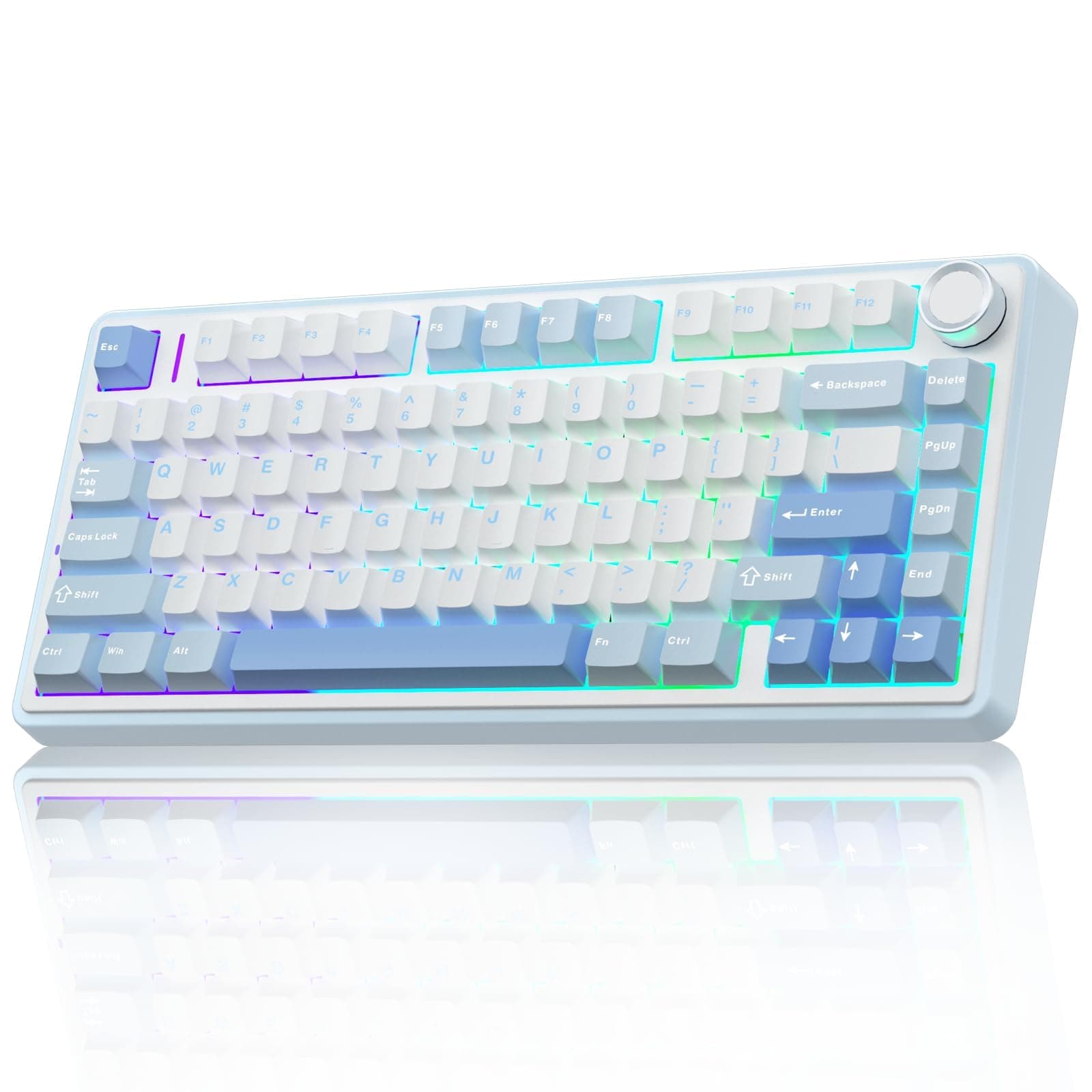 F75 75% Wireless Mechanical Keyboard | Hot Swappable | Pre-lubed Linear Switches | RGB Backlit | 2.4GHz/Type-C/Bluetooth Gaming Keyboard (Sea Blue, Graywood Switch)