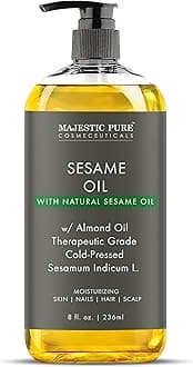MAJESTIC PURE Sesame Massage Oil - Invigorating, Refreshing, and Relaxing - Massage, Made with Natural Oils - for All Skin Types - Men and Women - Made in USA - 8 fl oz
