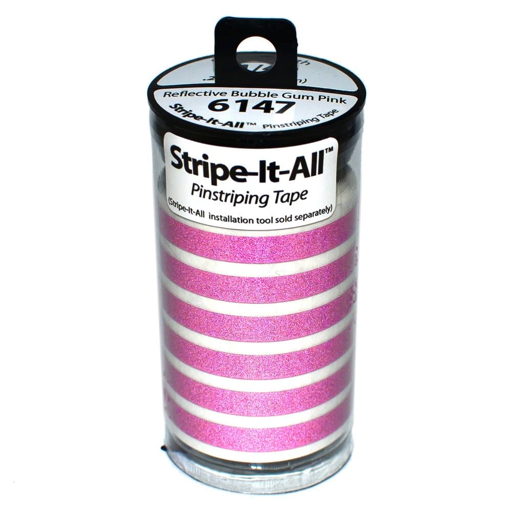 Tapeworks Graphics 6147 - Reflective Bubble Gum Pink Rimstripes, 60" Length, 1/4" Width (1 Set = 5 Stripes) 6147-1/4