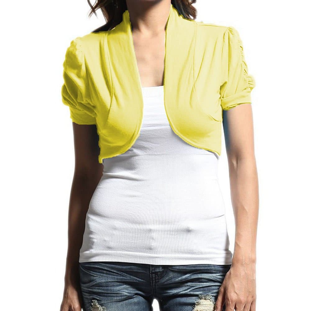 Women's Ruched Short Sleeves Cropped Open Shrug Jacket