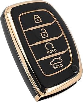 TPU Car Key Cover for Hyundai Alcazar | Creta 2021 2022 2023 4 Button Smart Key Cover (Compare Key Shape & Key Image Before Ordering) (Black)