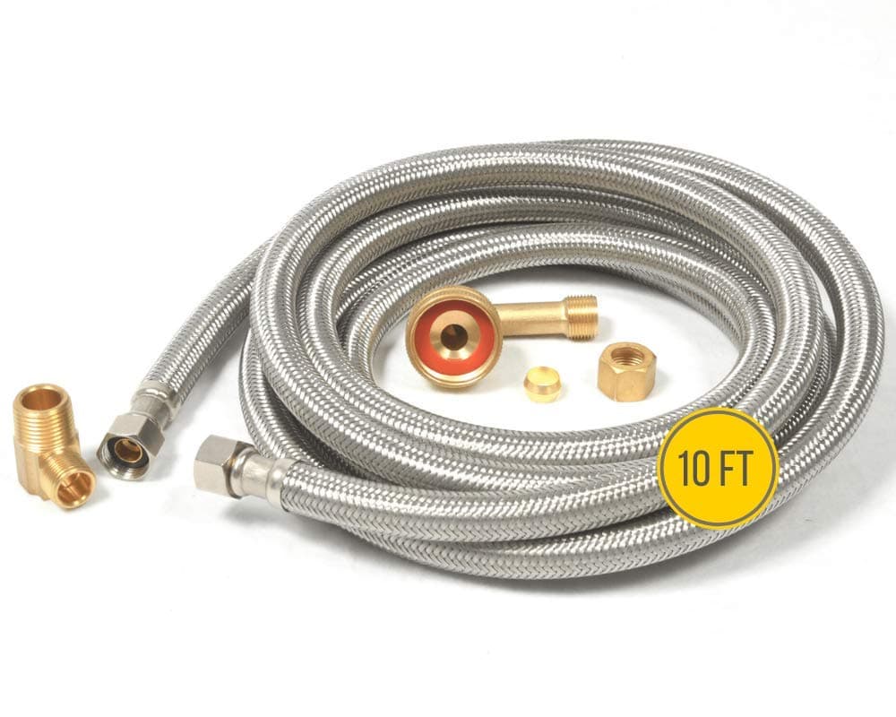 - Dishwasher Water Hose Kit (10 FT) - Universal Fit to All Dishwasher Brands - Braided SS Dishwasher Water Supply Line - 3/8" Comp x 3/8" Elbow & All Fittings Included