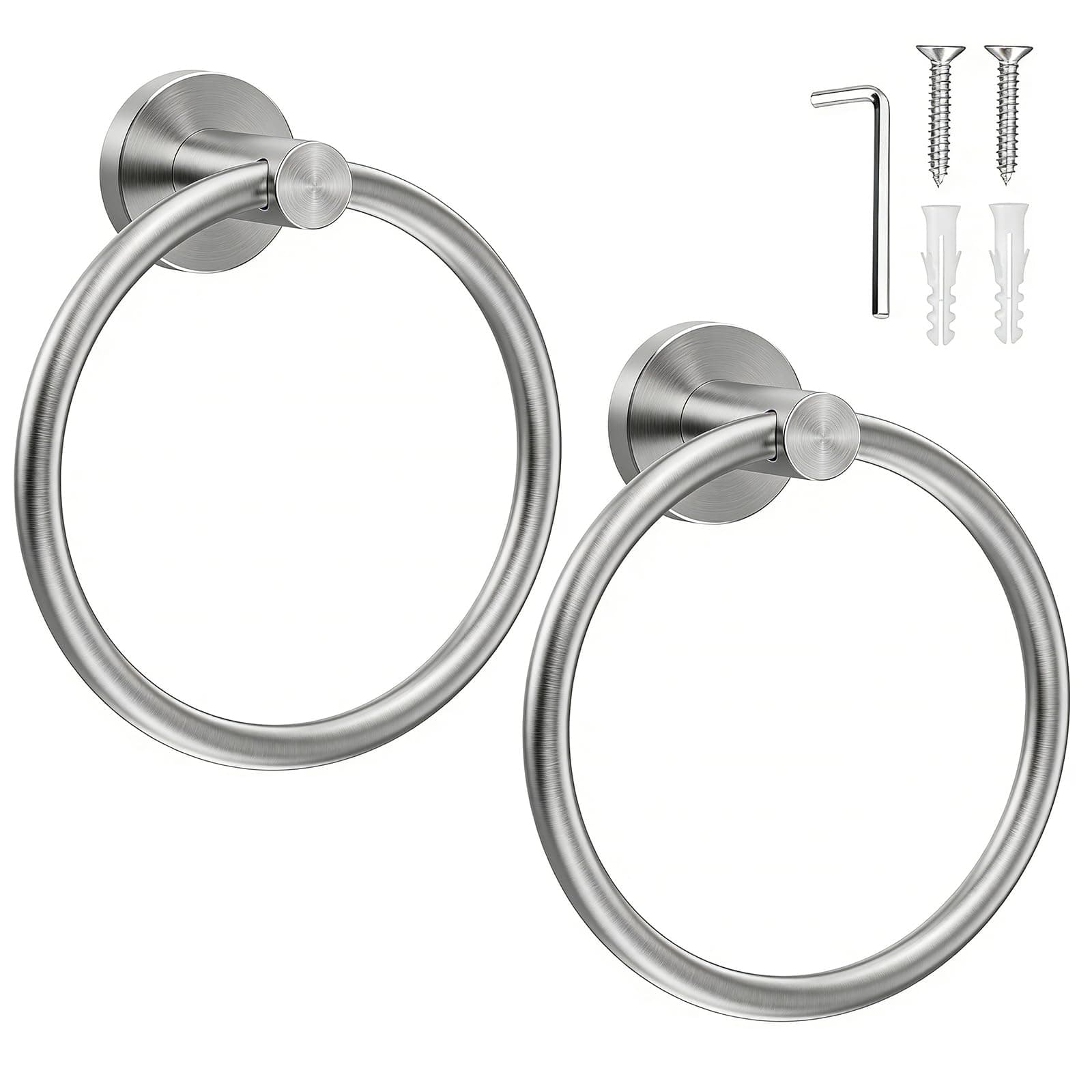 SetSail Towel Holder for Bathroom Wall Silver Towel Ring Stainless Steel Hand Towel Holder Heavy Duty Towel Hanger for Bath, Kitchen Drill Hole, 2 Pack