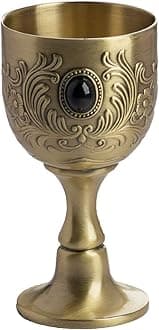 Chalice Goblet, Hand-Made Vintage Pure Copper Engraving Flower Pattern Metal Embossed Wine Copper Gemstone Cups Medieval Gothic Goblet 1.7oz 1-Pack