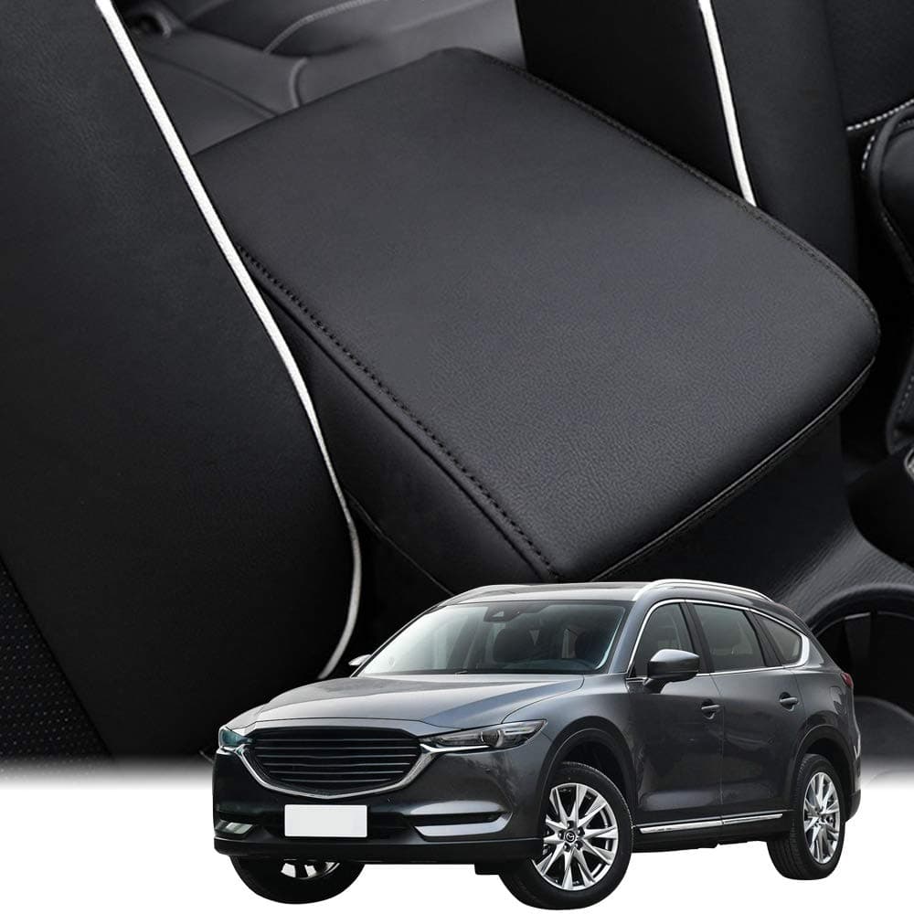 INTGET for 2025 Mazda CX5/CX-5 Accessories Center Console Cover for Mazda CX5 2025 2024 2023 2022 2021 2018 2019 2020 Leather Car Armrest Arm Rest Box Lid Dog Seat Protector(Black)