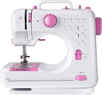 GOFLAME Electric Sewing Machine Portable, Multifunctional 12 Built-in Stitches Sewing Machine with light and Adjustable Sewing Speed, Household Sewing Crafting Machine (Pink+White)