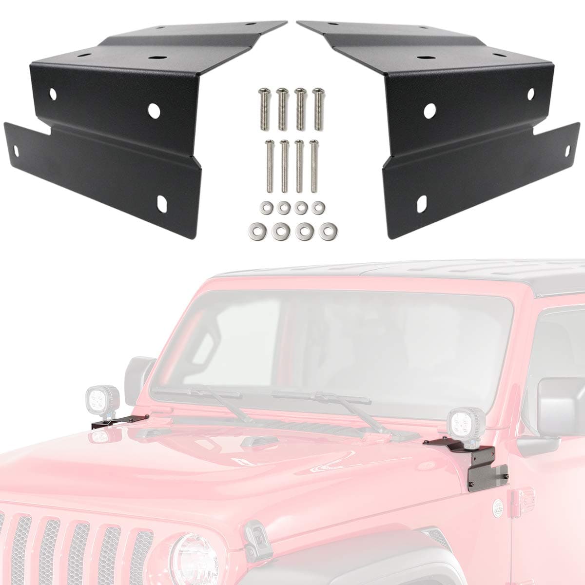 Lower A-Pillar Steel Mounting Brackets Clamp Holder for LED Light Bar Work Lights fit 2018-2019 Wrangler JL (Pack of a Pair)