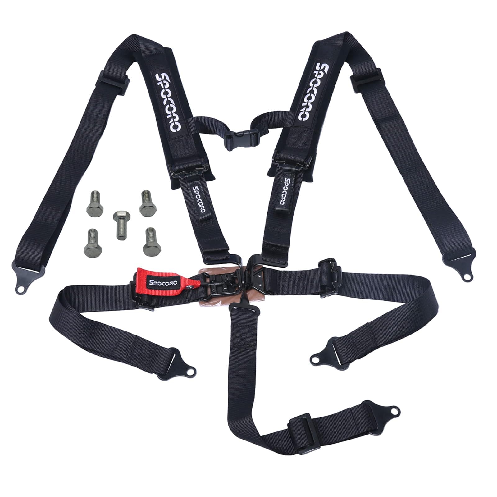 Spocoro 5 Point Harness 2 Inch Shoulder Pads, Latch Lock Release for Go Kart, Sim Racing Rig,UTV, RZR, SXS, Off Road Only